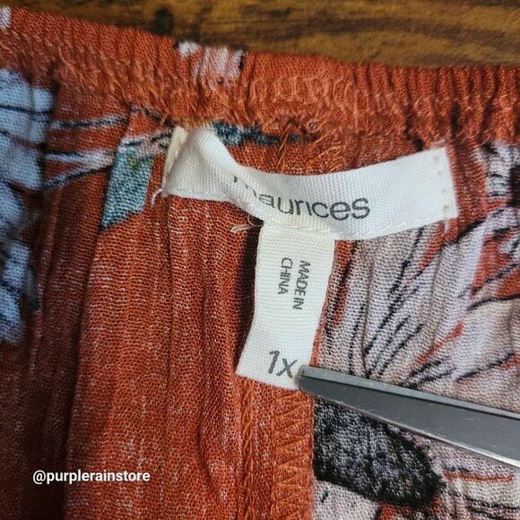 Maurices Floral Top 1X Crochet Lace Trim Gauzy Crinkle Terracotta Tie Neck Boho - Picture 3 of 9